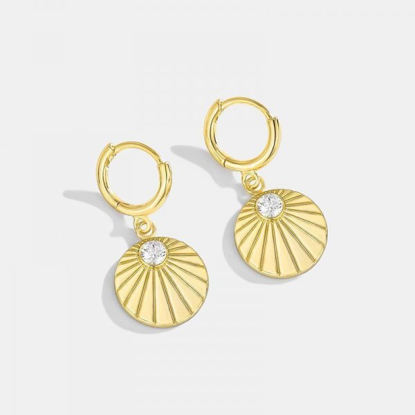 Round folding fan earrings female set crystal earrings simple temperament earrings