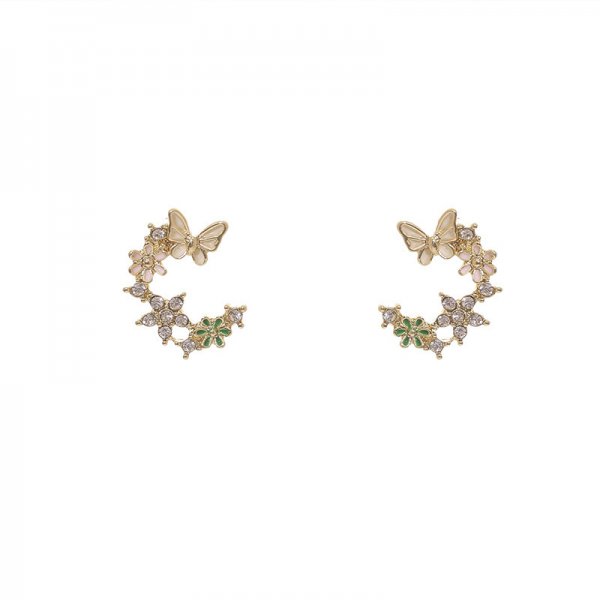 Flowers stereo butterfly stud earrings