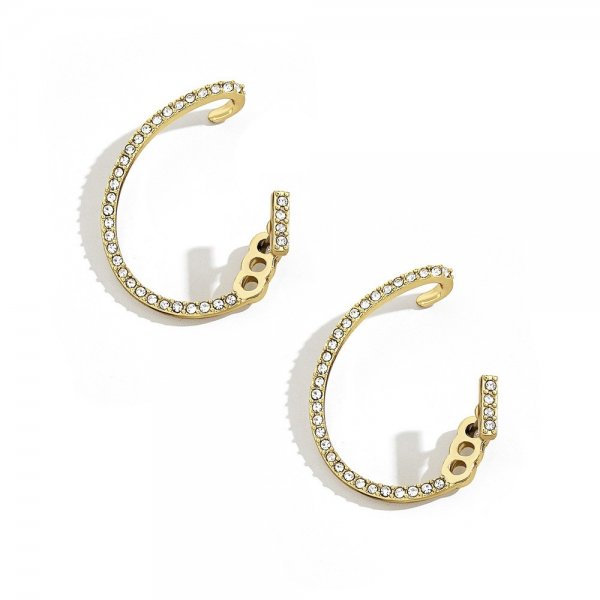 Hot style glass drill ear clip earrings with s-shaped alloy