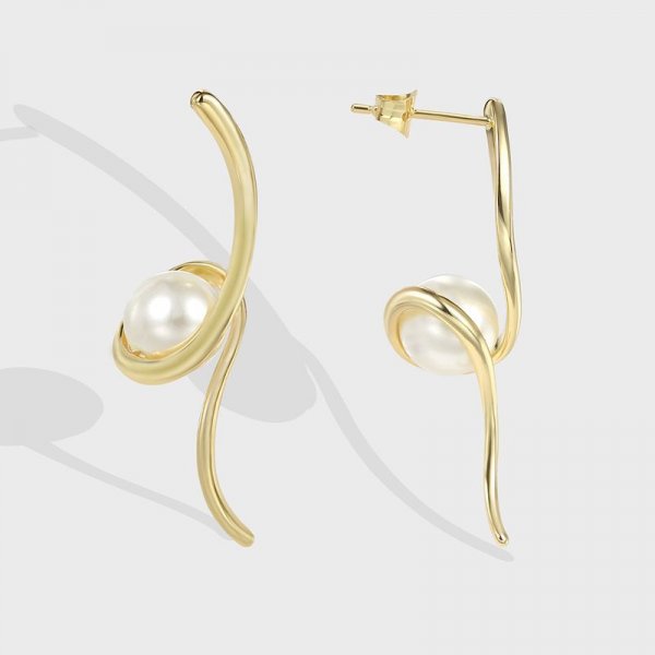 Fashion earrings simple design sense spiral pearl earrings long earrings